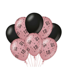 Ballonnen rosé/zwart - 18 (8st.)