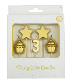 Party cake candles gold - 3 jaar