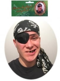 Piraten hoofddoek zwart met doodskoppen 