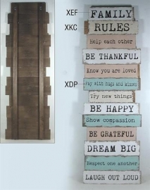 Tekstbord hout Family rules*