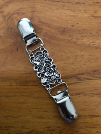 Vest clip zilverkl Plat rechthoek bloemen 10 cm lang