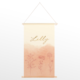 GEPERSONALISEERDE TEXTIELPOSTER OF SCHOOLPLAAT VELDBLOEMEN WATERCOLOR 'Lilly'