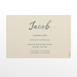 GEBOORTEKAARTJE VINTAGE DUURZAAM VEZELPAPIER BROERTJE 'JACOB'