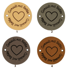 Durable Leren labels rond 3,5cm -Gemaakt met Liefde per 2 stuks