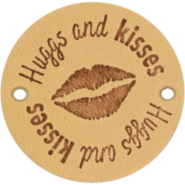 Durable Leren labels rond 3,5cm -Hugss and kisses per 2 stuks