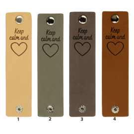 Durable Rechthoekige leren labels met drukknoop van 12 x 3 cm - Keep Calm and Love per 2 stuks