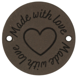 Durable Leren labels rond 3,5cm - Made with love per 2 stuks