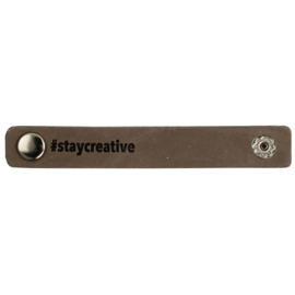 Durable leren label bandje met drukknoop van 10 x 1,5 cm - #Stay creative per 2 stuks