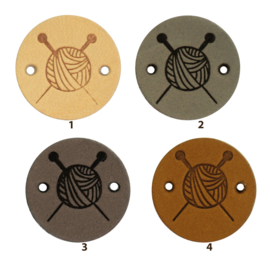 Durable Leren labels rond 2cm - Knitting per 2 stuks