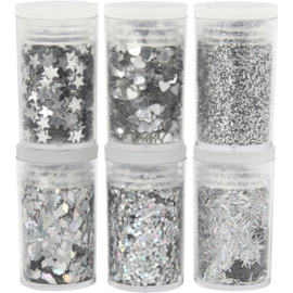 Glitter en pailletten zilver 6 x 5 gram