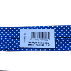 Restyle Biaisband 3 meter Blauw - dot - stip  215