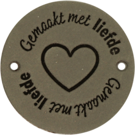 Durable Leren labels rond 3,5cm -Gemaakt met Liefde per 2 stuks