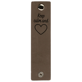 Durable Rechthoekige leren labels met drukknoop van 12 x 3 cm - Keep Calm and Love per 2 stuks