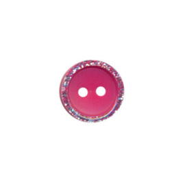 Knoop met opstaand glitterrandje - fuchsia 11 mm