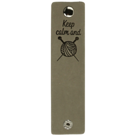Durable Rechthoekige leren labels met drukknoop van 12 x 3 cm - Keep Calm and Knit per 2 stuks