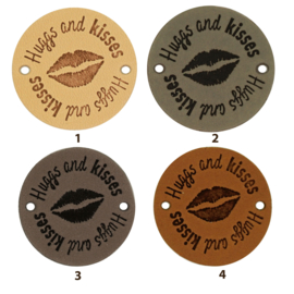 Durable Leren labels rond 3,5cm -Hugss and kisses per 2 stuks