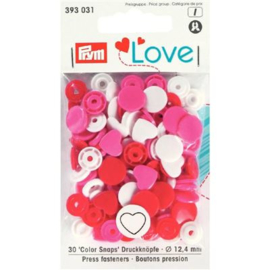 Kamsnaps Prym Love Color hart 12,4mm roze, wit en rood