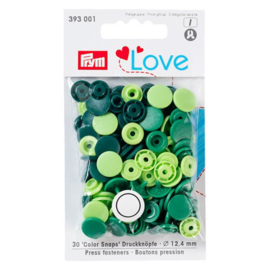 Kamsnaps Prym Love color rond 12,4mm donkergroen, groen en lime