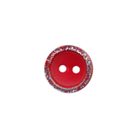 Knoop met opstaand glitterrandje - rood 11 mm