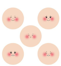 Cotton Wool Heads - Poppenhoofdjes print op stof - ø 3cm - 3 x 5 stuks