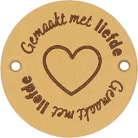 Durable Leren labels rond 3,5cm -Gemaakt met Liefde per 2 stuks