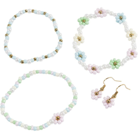Mini hobbyset Sieraden voor 3 Elastische armbanden en 1 setje oorbellen