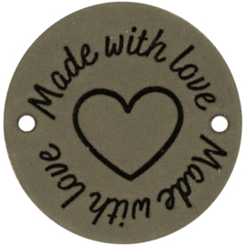 Durable Leren labels rond 3,5cm - Made with love per 2 stuks