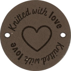 Durable Leren labels rond 3,5cm - Knitted with Love per 2 stuks