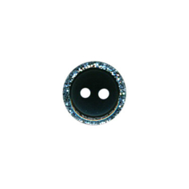 Knoop met opstaand glitterrandje - Zwart 11 mm