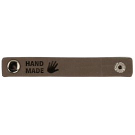 Durable leren label bandje met drukknoop van 10 x 1,5 cm - Handmade per 2 stuks