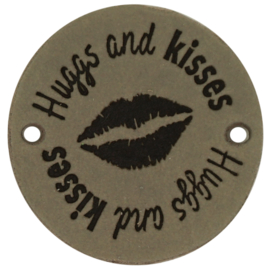 Durable Leren labels rond 3,5cm -Hugss and kisses per 2 stuks