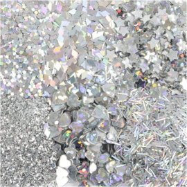 Glitter en pailletten zilver 6 x 5 gram