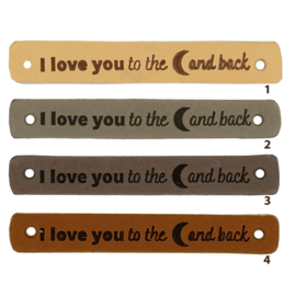 Durable leren aannaaibandje 7x1 cm - I love you to the moon and back per 2 stuks