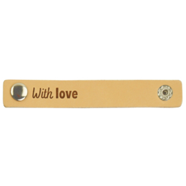 Durable leren label bandje met drukknoop van 10 x 1,5 cm -With love per 2 stuks