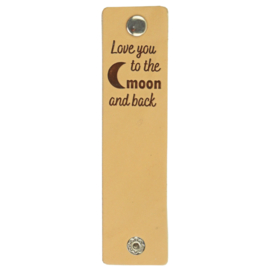 Durable Rechthoekige leren labels met drukknoop van 12 x 3 cm - Love you to the moon per 2 stuks