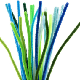 Chenilledraad 6mm Groen-blauw tinten -  24 stuks in doosje 