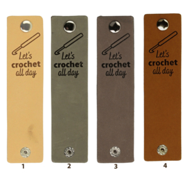 Durable Rechthoekige leren labels met drukknoop van 12 x 3 cm - Let's Crochet all day per 2 stuks