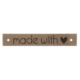 Leren label Made with ♥ 10mm x 61,5mm camel