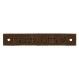 Leren label Made with ♥ 10mm x 61,5mm bruin