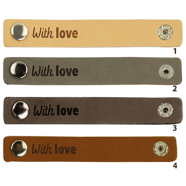 Durable leren label bandje met drukknoop van 10 x 1,5 cm -With love per 2 stuks