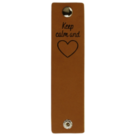 Durable Rechthoekige leren labels met drukknoop van 12 x 3 cm - Keep Calm and Love per 2 stuks