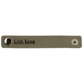 Durable leren label bandje met drukknoop van 10 x 1,5 cm -With love per 2 stuks