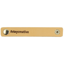 Durable leren label bandje met drukknoop van 10 x 1,5 cm - #Stay creative per 2 stuks