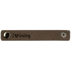 Durable leren label bandje met drukknoop van 10 x 1,5 cm -I love Knitting per 2 stuks