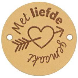 Durable Leren labels rond 3,5cm -Met liefde gemaakt per 2 stuks