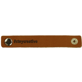 Durable leren label bandje met drukknoop van 10 x 1,5 cm - #Stay creative per 2 stuks