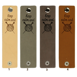 Durable Rechthoekige leren labels met drukknoop van 12 x 3 cm - Keep Calm and Knit per 2 stuks