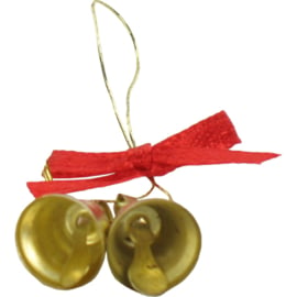 Kerstbelletjes aan koord met rood strikje - goudkleurig