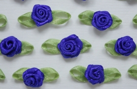Satijnen roosje met blaadjes Cobalt Blauw
