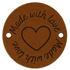 Durable Leren labels rond 3,5cm - Made with love per 2 stuks